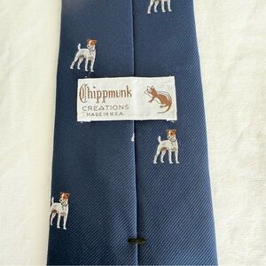 Vintage Chippmunk Creations Silk Tie Jack Russell Terrier Dog Navy Made in USA